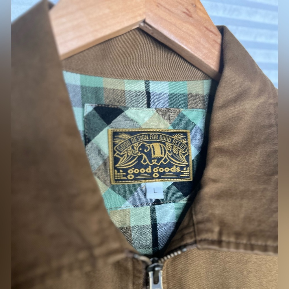 Good Design for Good Deeds Men’s Utility Brown Khaki Jacket Large - Picture 3 of 9